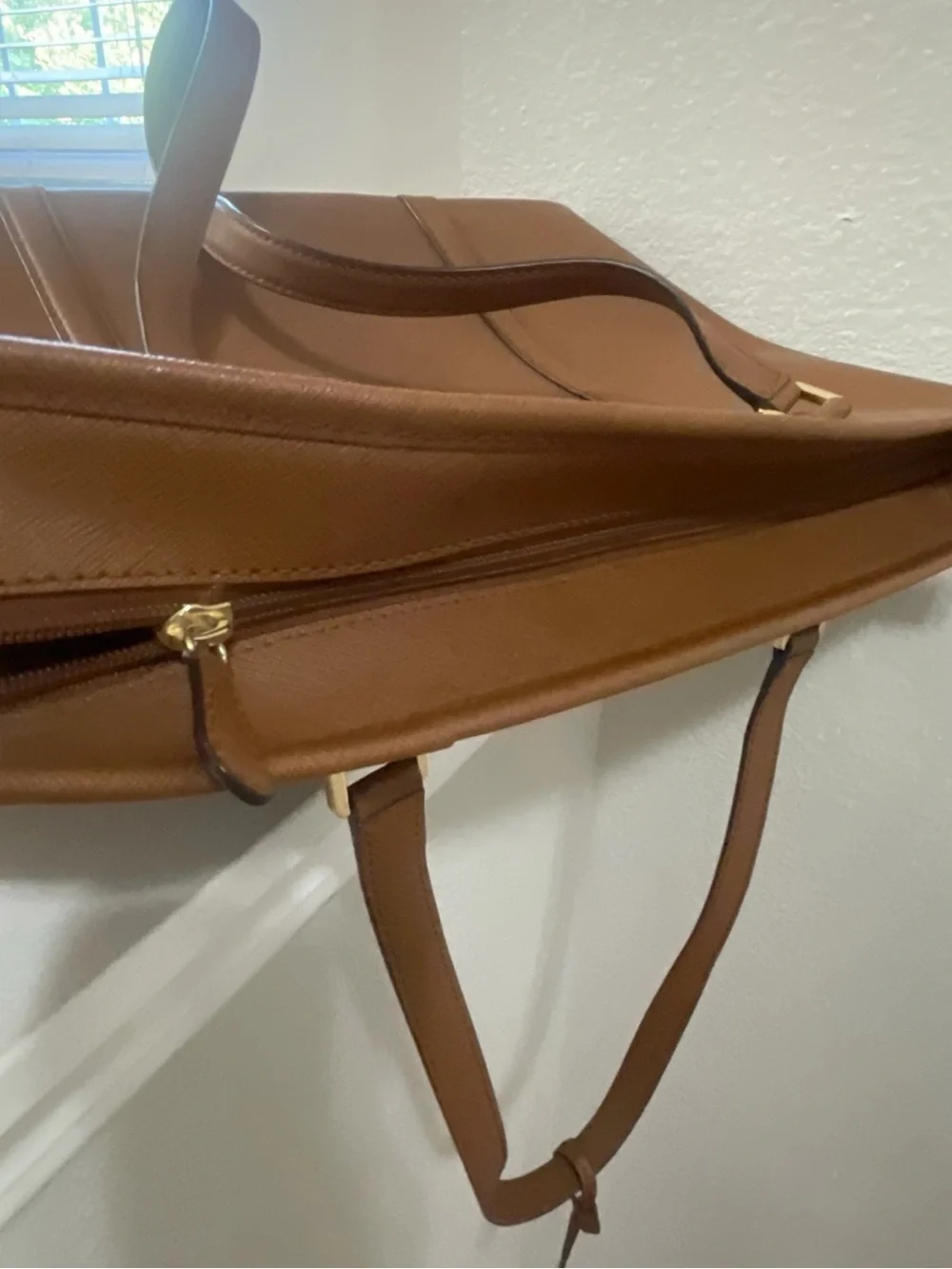 Michael Kors Camel Brown Saffiano Leather Tote with MK Charm